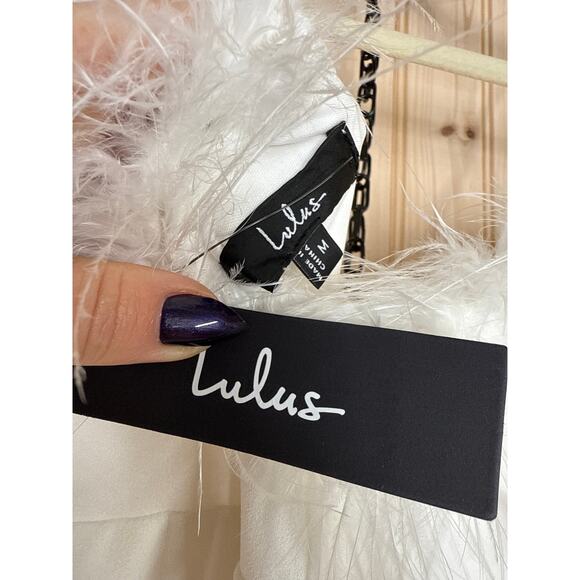 NWT Lulus Extraordinary Glam White Feather Strapless Mermaid Maxi Dress Bride L - Picture 9 of 10